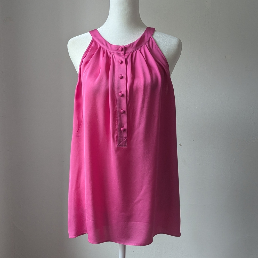 Theory 100% Silk Pink Sleeveless Top With Button-Front Details, Size Petite S